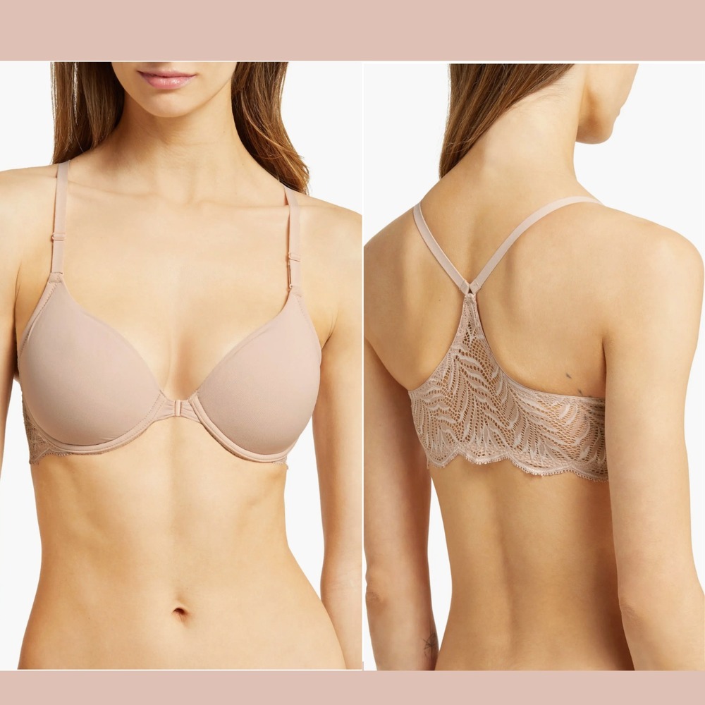NWT $74 Natori [ 32DD US ] Underwire Front Close Contour Bra in Rose White T2063
